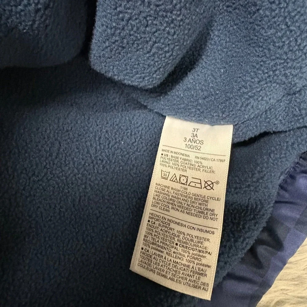 Old Navy Puffer Jacket Blue & Navy Smiley Checkered Toddler Boy 3T Winter